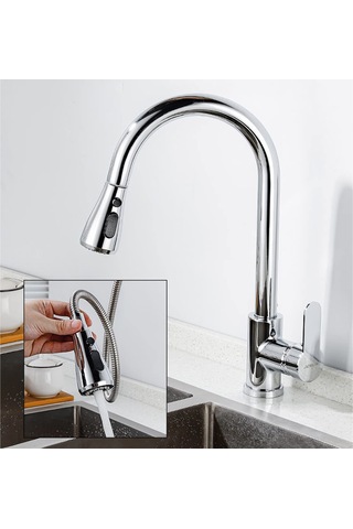 Inchant 3 Fonksiyonlu Mutfak Musluğu Püskürtme Başlığı Pull Out Gümüş