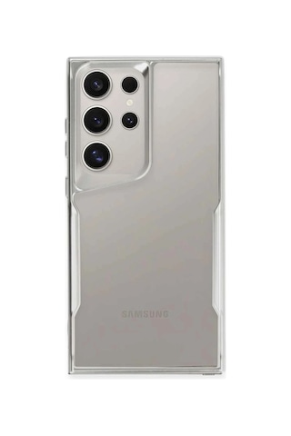 Samsung Galaxy Uyumlu  S25 Ultra Kılıf Metal Çerçeve Görünümlü Kırılmaz Boyi Kapak Gümüş