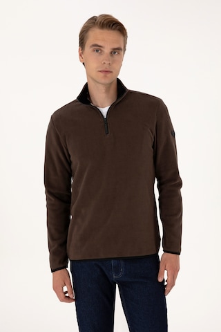 U.S. Polo Assn. Erkek Regular Fit Koyu Kahverengi Polar Yarım Fermuarlı Basic Sweatshirt 50313777-VR084