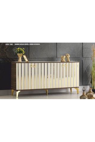 Dubai Gold Detaylı Ceviz-krem Konsol Krem - Ceviz