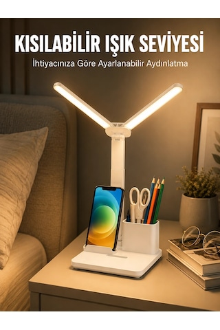 Kısılabilir Led Masa Lambası Kalemlik, Telefon Standı Ve Okuma Işığı Bir Arada Yeni Nesil Çok Renkli