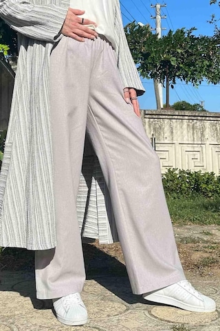 Rabia Şamlı Gri Keten Pantolon Normal