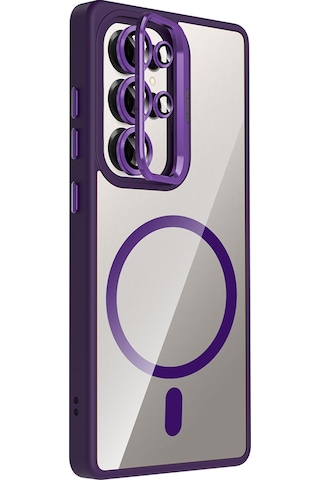 Galaxy Uyumlu S25 Ultra Kılıf Standlı + Kamera Lens Koruma Setli M-safe Şarj Özellikli Mkst Lacivert Lacivert