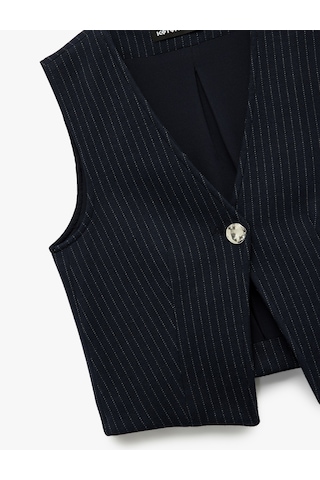 Koton Slim Fit V Yaka Metal Düğmeli Asimetrik Kesim Yelek Lacivert Çizgili 6wak30049ek Lacivert Çizgili