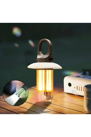 Led Şarj Edilebilir El Feneri Kamp Feneri 5 Mod Süper Parlak Beyaz - Gri