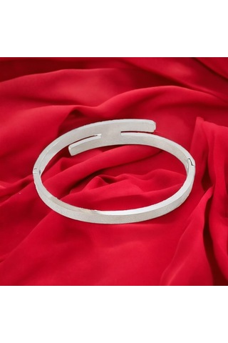 Şık Zirkon Taşlı Çelik Kelepçe Bileklik - Kararmaz Gümüş Kaplama Gümüş