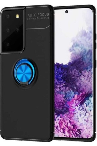 Samsung Uyumlu Galaxy S21 Ultra Kılıf Zore Ravel Silikon Kapak Siyah-Mavi
