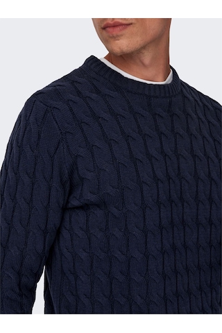 Only & Sons Onskıcker Lıfe Reg 3 Cable Crew Knıt Erkek Mavi Kazak - 22026504