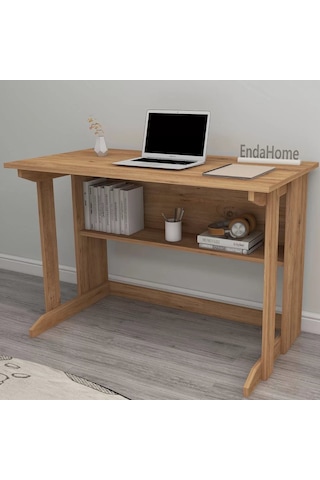 Reyo Home Enda Pillar Kütüphaneli Çalışma Masası 100x56cm Çam