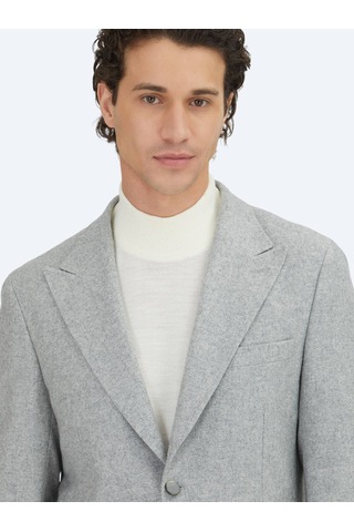 Kip Gri Desenli Modern Fit Yün Karışımlı Ceket Gri