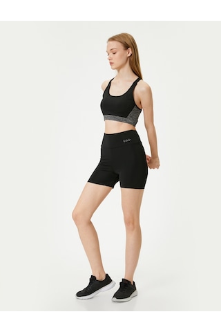 Koton Spor Biker Tayt Ekstra Mini Yüksek Bel Baskılı Slim Fit Siyah 5wak40141nk
