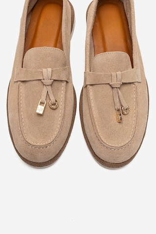 Luvishoes Ilvena Bej Süet Hakiki Deri Kadın Loafer Ayakkabı