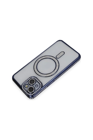 Newface Apple Uyumlu iPhone 13 Kılıf Joke Simli Magneticsafe Kılıf Glblseme - 81 - Lacivert