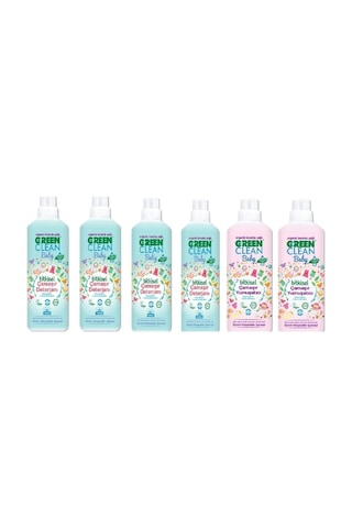 Green Clean Bitkisel Baby Çamaşır Deterjanı 1000 Ml Baby Çamaşır Yumuşatıcı 1000 Ml 6 Lı Set