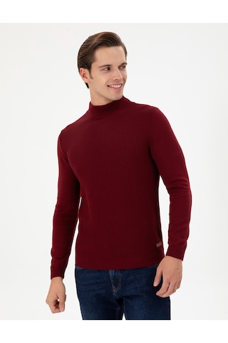 U.S. Polo Assn. Erkek Slim Fit Yarım Balıkçı Yaka Bordo Kazak 50297054-VR014