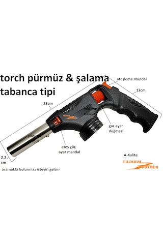 Torch Pürmüz Tabanca Tipi Şalama Başlık Büyük Boy Yakyak Isıtıcı Kamp Tipi Pürmüz Siyah