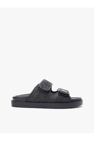Tommy Hilfiger Double Strap Raffıa Sandal Kadın Siyah Terlik - Fw0fw09122