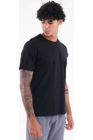 Rowinger Modal İnterlock Kumaş Minimal Logolu Bisiklet Yaka Erkek Spor T-shirt Siyah