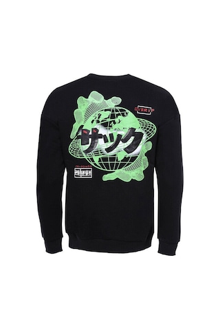 Wessi Siyah Baskılı Detaylı Bisiklet Yaka Sweatshirt Siyah