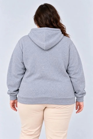 Suma Battal Büyük Beden Üç İplik İçi Şardonlu Kapüşonlu Kanguru Cepli Kışlık Sweatshirt - Gri
