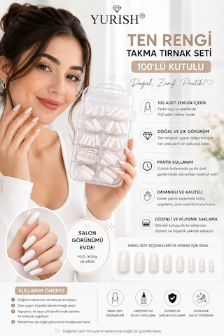 Ten Rengi Takma Tırnak Seti 100'lü Kutulu