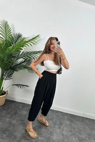 Defymoda Kadın Yüksek Bel Hürrem Pantolon Siyah