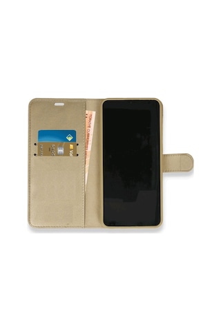 Tecno Spark 8c Cüzdanlı Kapaklı Kılıf Kartlıklı Standlı Kopçalı Gold