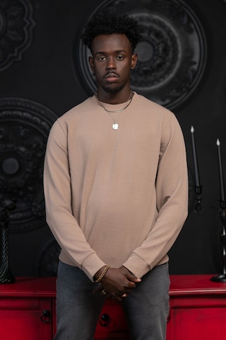 Dorss Regular Fit Armürlü Bisiklet Yaka Likralı Mevsimlik Sweatshirt Kahverengi