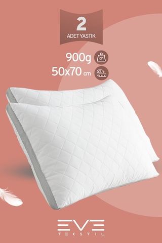 Eve Tekstil 2 Adet Klimax Serisi Kılıflı Fermuarlı Klimali Antialerjik Silikon Elyaf Yastık 50x70cm 900 Gr Beyaz