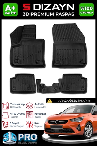 S-dizayn Opel Corsa Elektrikli 3d Pro Havuzlu Paspas 2019 Üzeri A+ Kalite
