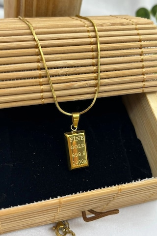 Sarı Altın Kaplama Paslanmaz Çelik Külçe Kolye Yılan Zincirli Erkek / Kadın Eck61 Altın