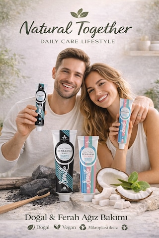 Ben & Anna Vegan Doğal Diş Macunu 2 Li Set Aktif Karbon + Hindistan Cevizi Aromalı Florürlü Diş Minesi Bakımı