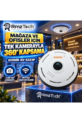 Avenir Av-s223p 3 Mp 360 Panoramik Balıkgözü Wifi Kamera V380 Uygulamalı Asansör, Ofis Ve Mağaza