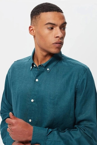 Nautica Erkek Yeşil Classic Fit Uzun Kollu Keten Gömlek Yeşil