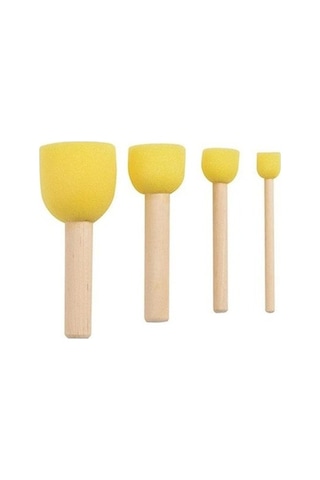 Sünger. Tampon Fırça. 4 Lü Set. Ponpon Fırça. Ahşap Saplı. Baskı