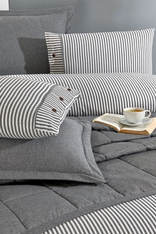 Life %100 Pamuk Nevresim Takımı Ve Yatak Örtüsü 7 Parça Antrasit Bej