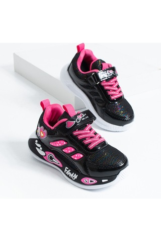 Polomia Comfort Luvy Kız Çocuk Siyah Pembe Kalp Figürlü Cırtlı Kreş Ve Anaokulu Spor Ayakkabı