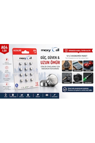 Maxycell 12 Adet Ag4 376 377 Sr626 Sr626sw Lr66 1.5v Düğme Pil, Saat Pili, Çocuklara Dayanıklı Ambalaj, Küçük Elektronik Cihazlar Için,ölçüm Cihazlar