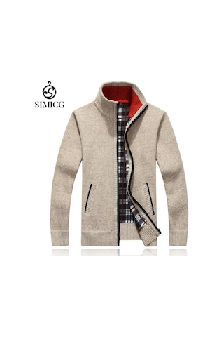 Erkek Kalınlaştırılmış Bol Kesim Düz Kesim Hırka - Kayısı Rengi Kayısı