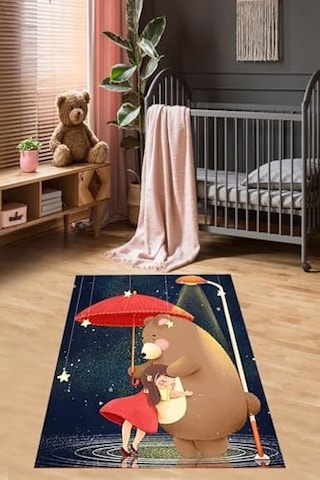 Sevimli Kedili Kalpli Halı Dijital Baskı Yıkanabilir Kaymaz Taban Çocuk Odası Halıs Pembe-beyaz 130 X 180 Çok Renkli