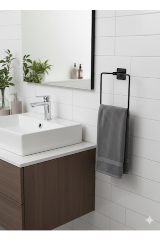 Yapışkanlı Siyah Kare Havluluk Banyo Mutfak Havlu Askılık Siyah
