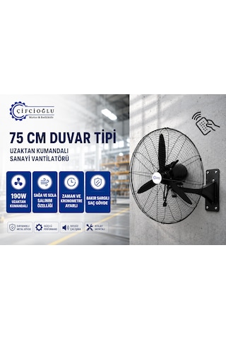 Çifçioğlu Siyah Duvar Vantilatörü 30 İnç 75 Cm Uzaktan Kumandalı 150 Watt