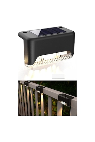 4 Adet L Solar Led Güneş Enerjili Su Geçirmez Köşebent Led Işık Merdiven Veranda Bahçe Aydınlatma Siyah