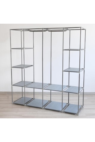 Prado Tokyo Çok Raflı Çelik Profilli Bez Dolap Gri