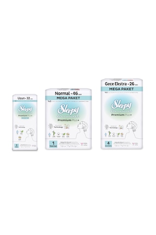 Sleepy Bio Natural Premium Plus Hijyenik Ped Mega Fırsat Paketi 72 Adet + Günlük Ped Uzun 32 Adet