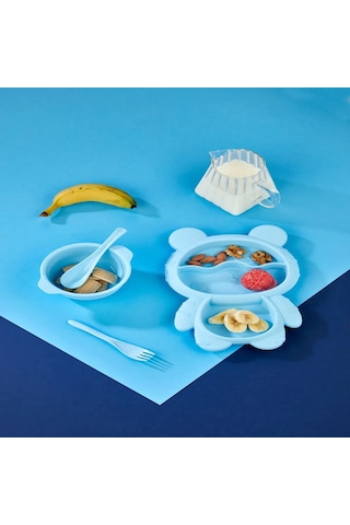 4 Parça Mama Seti 3 Bölmeli Ayıcık Şekilli Eğlenceli Mama