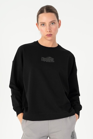Maraton Oversize Kadın Bisiklet Yaka Siyah- Sweatshirt Siyah-