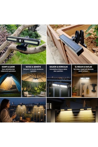 2 Adet 36 Led Mandallı Solar Lamba, Güneş Enerjili, Hareket Sensörlü, 3 Modlu, Kıskaçlı Kablosuz Dış Mekân Duvar Apliği 5580 Sarı