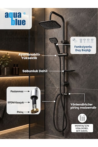 Kare Siyah Ekstra Robot Duş Seti