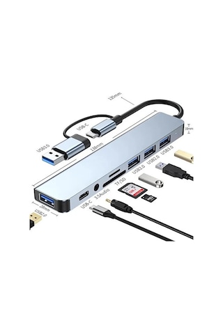 Comse 8 İn 1 Usb Type-c Usb 2.0/3.0 Audio 3.5 Tf Sd Çevirici Hub